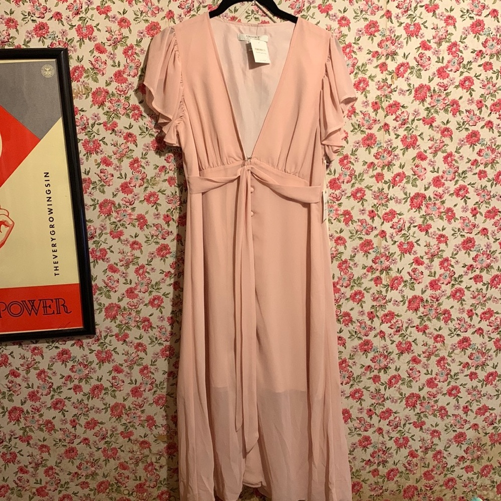 Forever 21 Contemporary Pink MIDI Dress Size:S